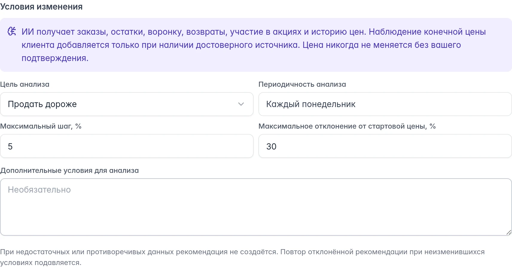 Цель ИИ-анализа цен Ozon, расписание и ограничения изменения цены
