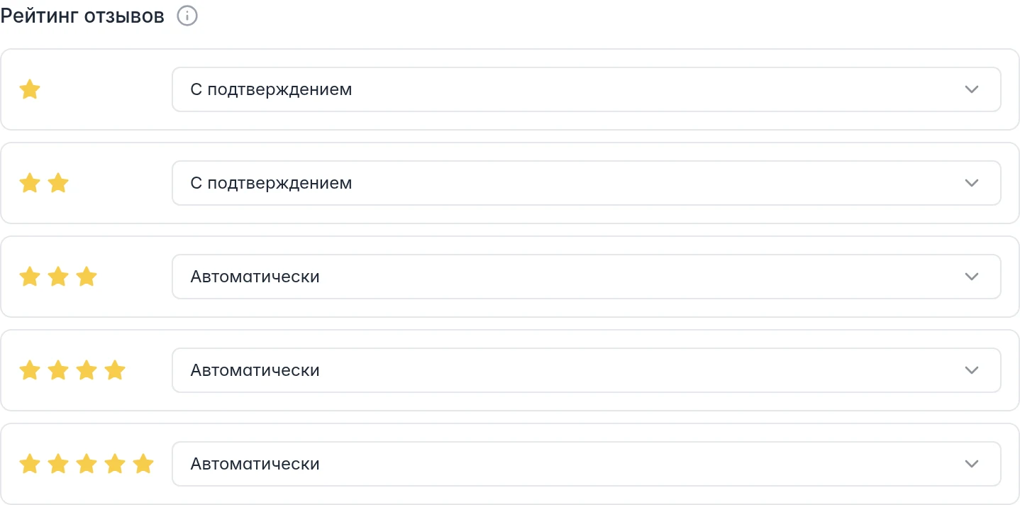 Режим ответа для каждой оценки: с подтверждением или автоматически